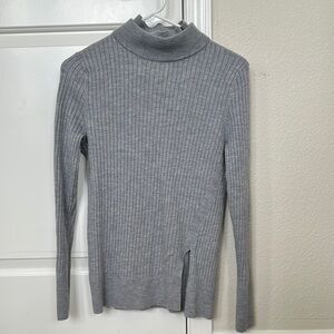 Gray Ribbed Turtleneck wool Sweater